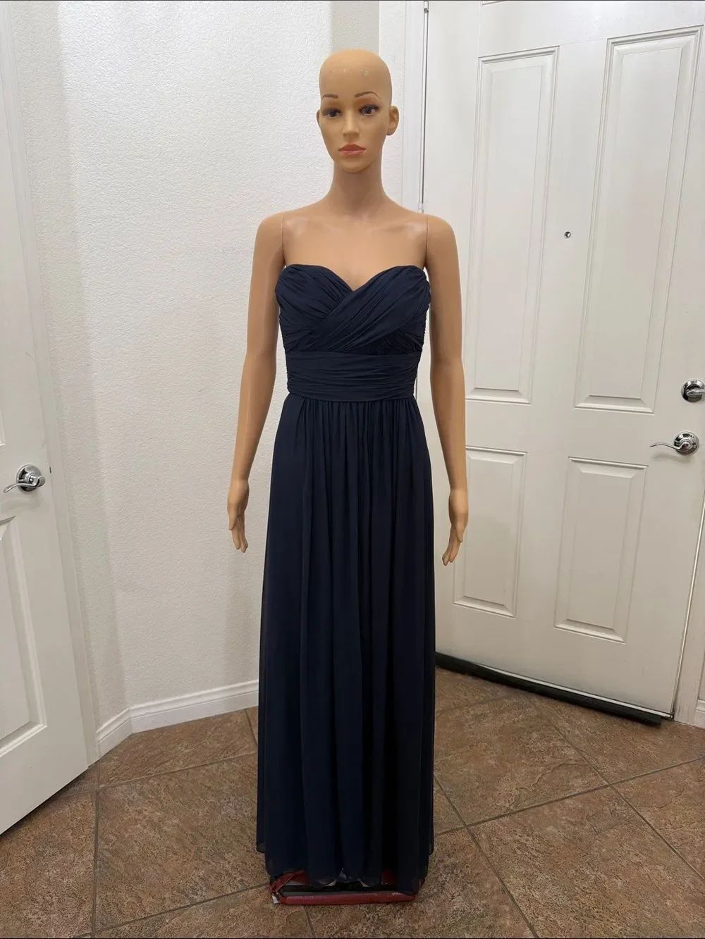 Dessy Collection Size 6 Strapless Navy Chiffon Prom Evening Formal Gown Dress